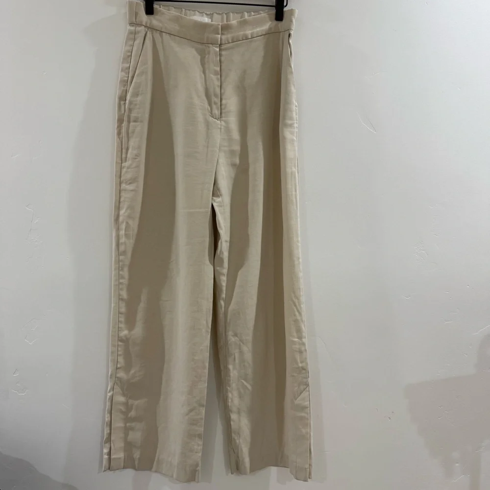 H&M tan linen-blend wide leg pant